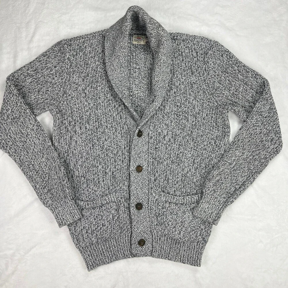 Faherty Men's Marled Cotton Cardigan Shawl Collar Sweater Medium Cosby Grandpa